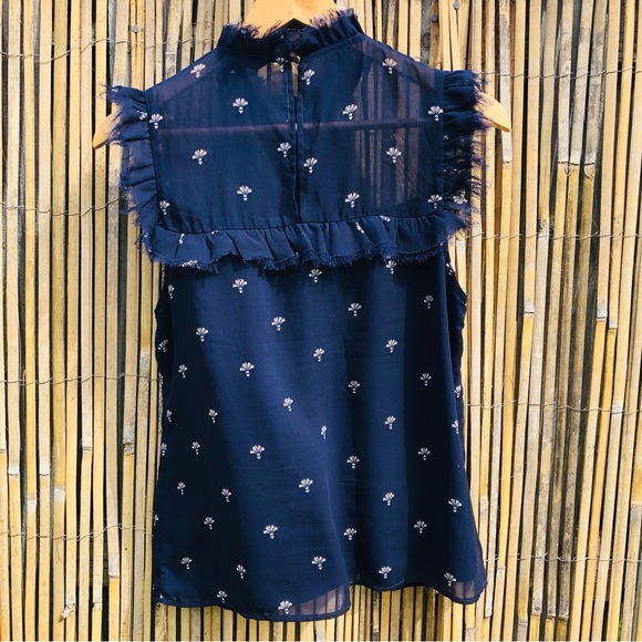 SOLD Portmans Navy Detailed High Neck Top w/ Pin Tucks 12 - Picture 7 of 17